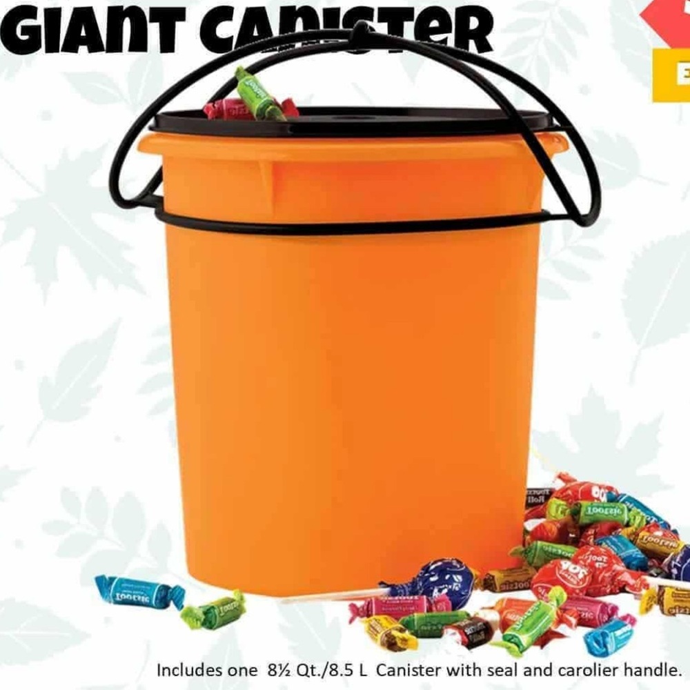 Tupperware Halloween Orange Canister with Black Handle
